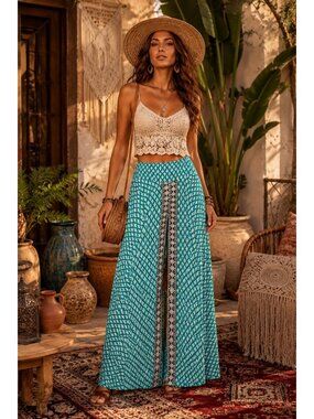 Boho Palazzo Pants One Size 100% Viscose Made in India Turquoise Festival